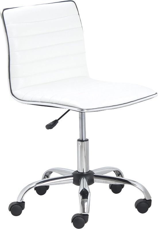 Photo 1 of BTEXPERT BTExpert Swivel Mid Back Armless Ribbed Designer Task Chair Leather Soft Upholstery Office Chair - White
