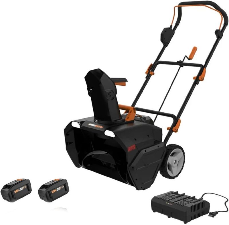 Photo 1 of **BOTTOM CRACKED AND BROKEN FOR PARTS***Worx 40V 20" Cordless Snow Blower Power Share with Brushless Motor - WG471 (Batteries & Charger Included) and Dupont Teflon Snow and Ice Repellant, 10-Ounce