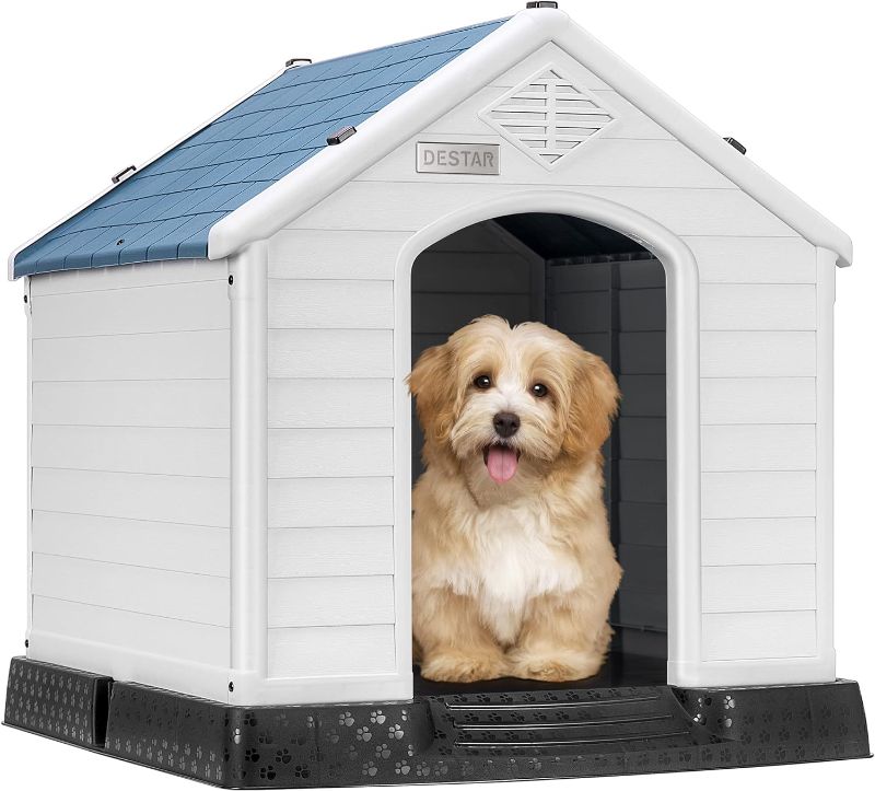 Photo 1 of DEStar Durable Waterproof Plastic Pet Dog House Indoor Outdoor Puppy Shelter Kennel with Air Vents and Elevated Floor (Large - 33" Height)
