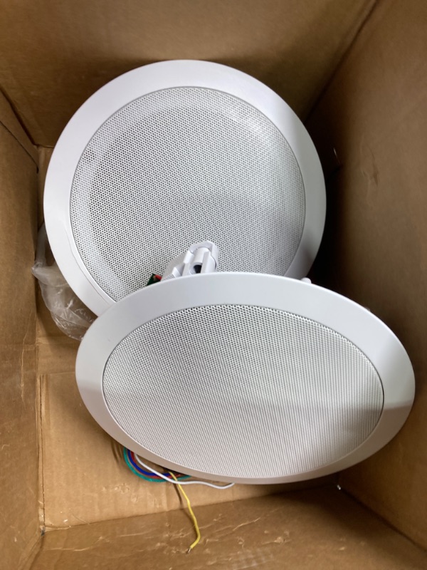 Photo 4 of Pyle 6.5” 70v Ceiling Mount Speakers-Pair of 2-Way Midbass Woofer Speaker Transformer 1” Titanium Dome Tweeter Wall Flush Design w/ 65Hz-22kHz Frequency Response&250 Watts Peak-Pyle PDIC60T,White 6.5 in 70V Transformer Speakers