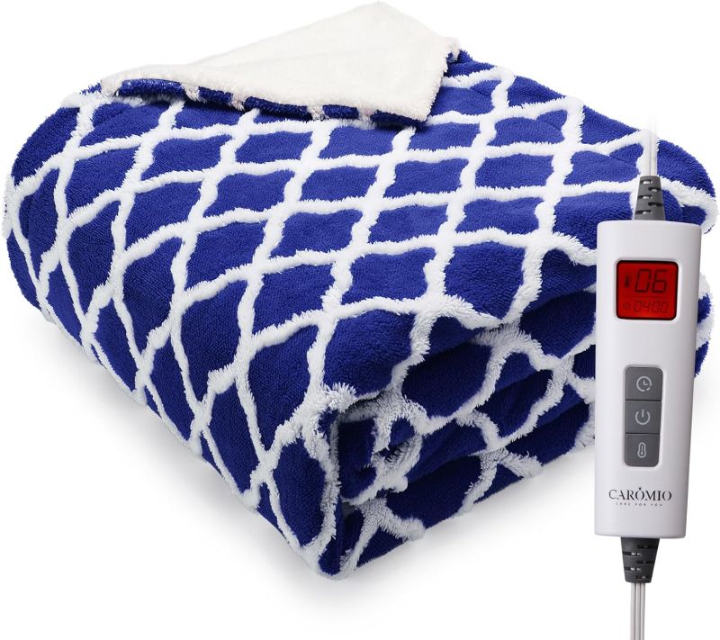 Photo 1 of 100% Polyester Heated Ogee Throw - 60x70" - blue