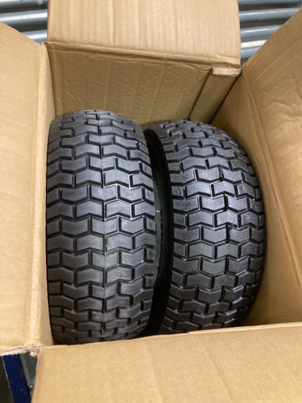 Photo 3 of 2-Pack 13x5.00-6 Flat-Free Tire with Rim,3"Centered Hub with 3/4" Bushings,w/Grease Fitting?400lbs Capacity,13x5-6 No-Flat Solid Rubber Turf Wheel,for Riding Lawn mower,Garden Cart,Wheelbarrow