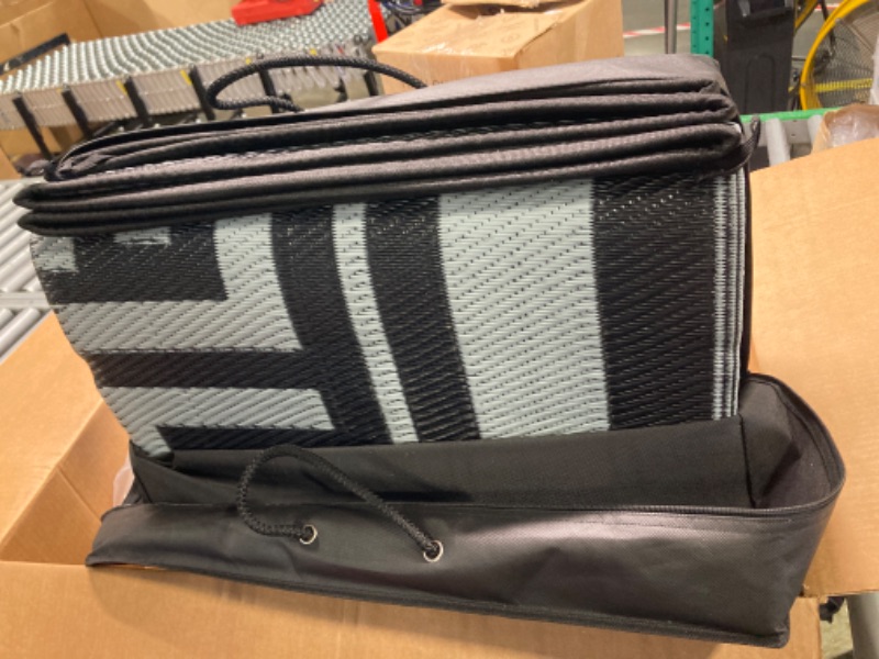 Photo 1 of Outdoor Rugs 9x12 for Patios Clearance, Outdoor Plastic Straw Rug, Large Portable Waterproof Reversible Outdoor Camping Mats Rugs for Patios Clearance, Camping, RV, Deck, Camper, Backyard, Beach 9 x 12 Feet L Style/Black & Grey