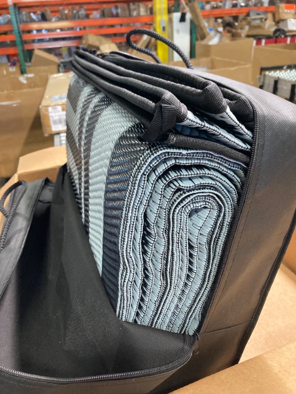 Photo 1 of Outdoor Rugs 9x12 for Patios Clearance, Outdoor Plastic Straw Rug, Large Portable Waterproof Reversible Outdoor Camping Mats Rugs for Patios Clearance, Camping, RV, Deck, Camper, Backyard, Beach 9 x 12 Feet L Style/Black & Grey