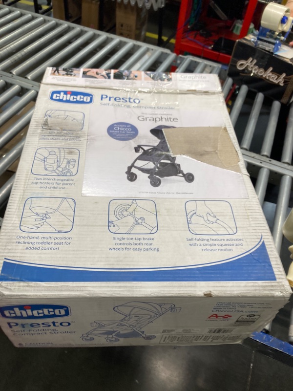 Photo 1 of Chicco Presto Self-Folding, Compact Stroller with Canopy, Lightweight Aluminum Frame Umbrella Stroller, for Babies and Toddlers up to 50 lbs. | Graphite/Grey
