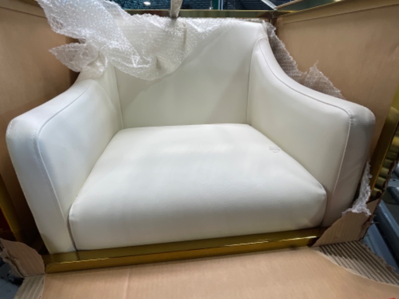 Photo 1 of Bluebell Bar Stool Chair PU Leather Upholstered Slope Arm Design Architectural Goldtone Solid Metal Base Modern Contemporary, Cream BAR STOOL Cream