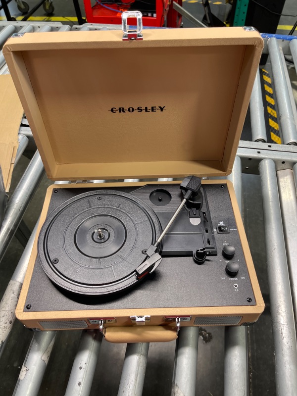 Photo 5 of Crosley CR8005F-LT Cruiser Plus Vintage 3-Speed Bluetooth in/Out Suitcase Vinyl Record Player Turntable, Light Tan Bluetooth In/Out Light Tan