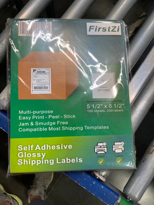 Photo 2 of FirstZi 200 Count Half Sheet Self Adhesive Glossy Printable Paper Shipping Label Sticker for Laser and Inkjet Printers - 5.5x8.5 Inches - 2 Labels per Page - 100 Sheets***USED*** 