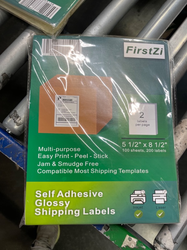 Photo 3 of FirstZi 200 Count Half Sheet Self Adhesive Glossy Printable Paper Shipping Label Sticker for Laser and Inkjet Printers - 5.5x8.5 Inches - 2 Labels per Page - 100 Sheets****USED*** 