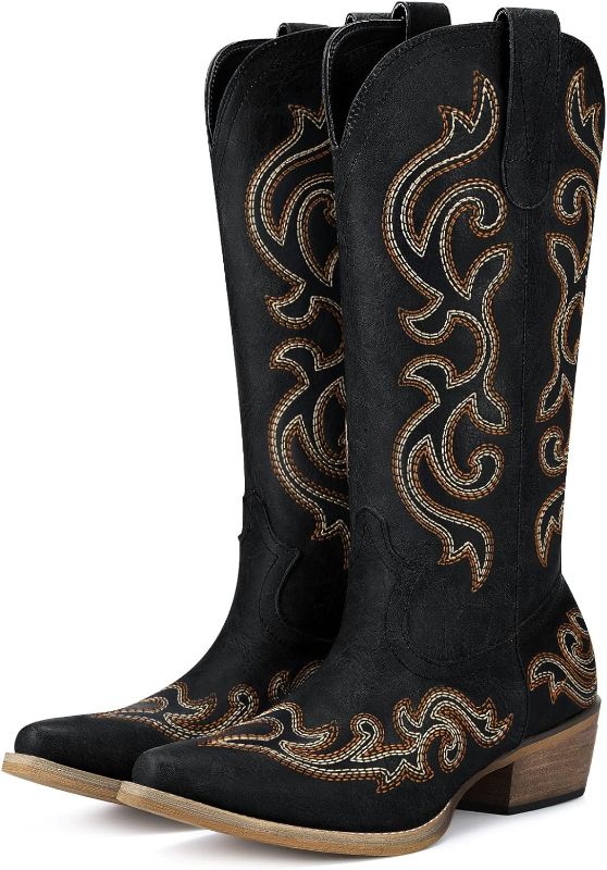 Photo 1 of HISEA Rollda Cowboy Boots for Women Western Cowgirl Boots with Chunky Heel Ladies Snip Toe Mid-Calf Boots size 9