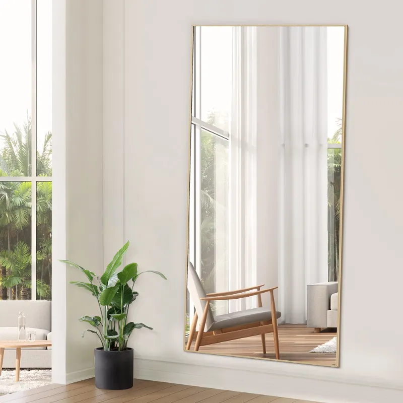 Photo 1 of **** MISSING HARDWARE****21" x 64"  Mirror Aluminum Alloy Frame Full Body Mirror, Standing Hanging or Leaning Against Wall for Bedroom and Living Room, Gold
