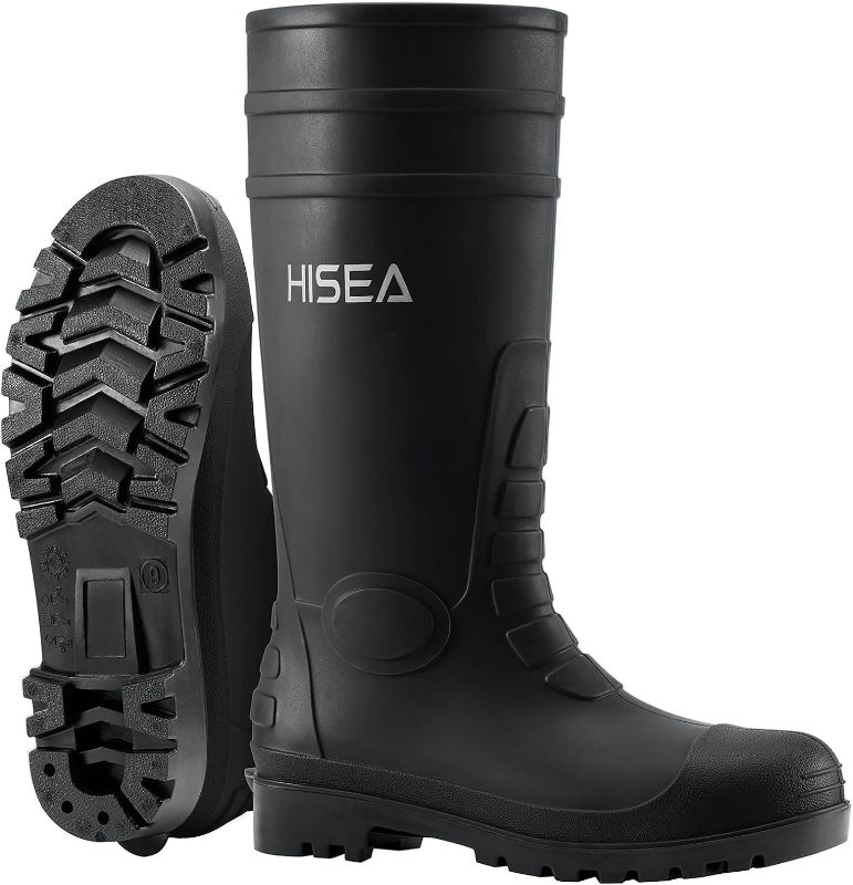 Photo 1 of HISEA Men's Steel Toe Rain Boots PVC Rubber Boots, Waterproof Garden Fishing Outdoor Work Boots, Durable Slip Resistant Knee Boots for Agriculture and Industrial Working