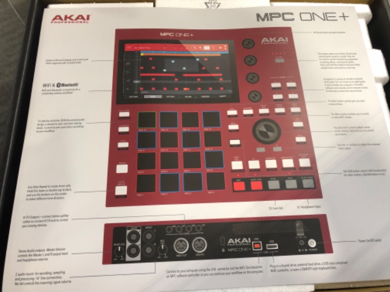 Photo 3 of AKAI Professional MPC One+ Standalone Drum Machine, Beat Maker and MIDI Controller with WiFi, Bluetooth, Drum Pads, Synth Plug-ins and Touchscreen mpc one + - red