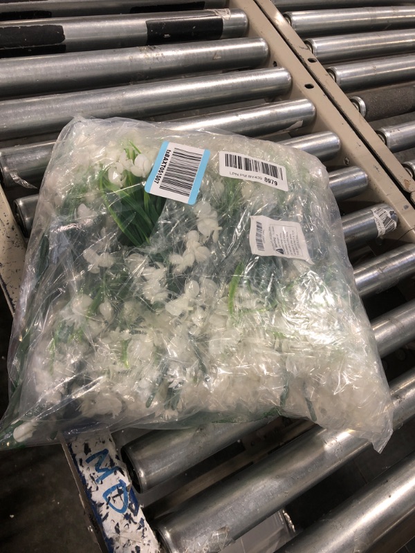 Photo 1 of 24 Bundles Artificial Flowers for Outdoors Decoration UV Resistant Fake Flowers Plants Greenery Stems Faux Plastic Shrubs for Garden Patio Porch Window Box Home Indoor Outdoor Decor, White C-white