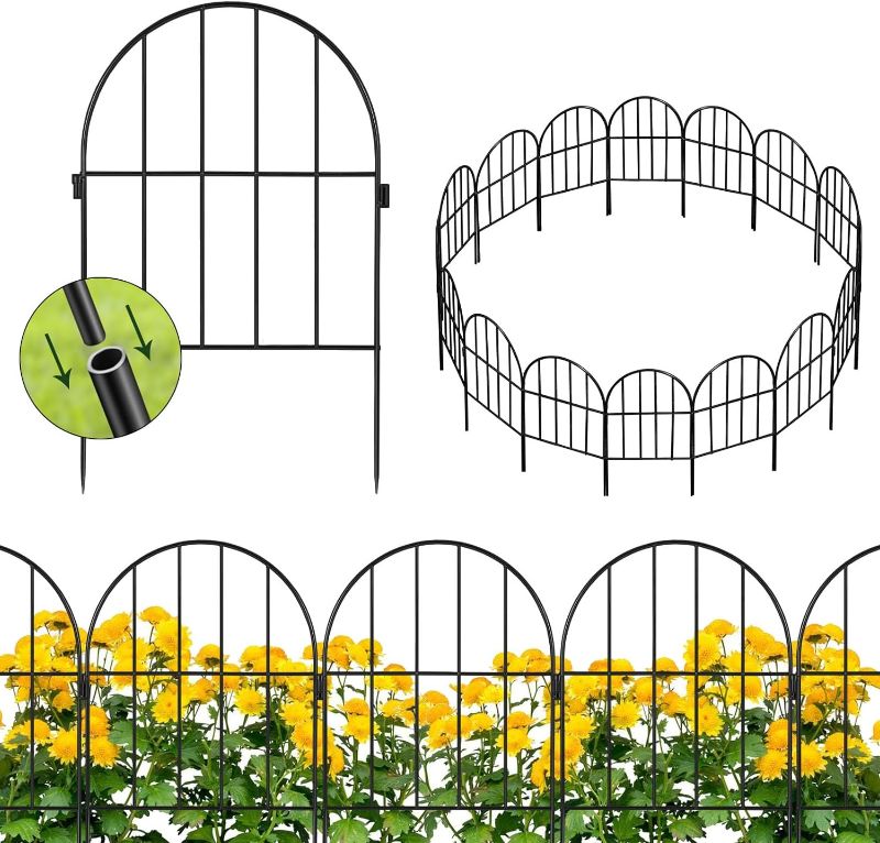 Photo 1 of 26ft L x 24in H Decorative Garden Fence, 24 Panels Rustproof Metal Wire Border Animal Barrier for Flower Edging for Yard Landscape Patio Outdoor Decor, Arched

