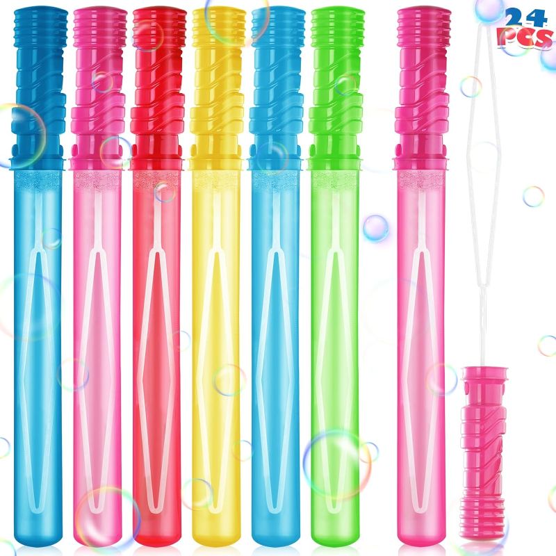Photo 1 of 24PCS Bubble Wands for Party Favor, 15inches Bulk Bubble Wand for Kids, Bubble Maker for Birthday,Wedding, Party Favor, Goodie Bags, Carnival Prizes, Wedding, Summer Outdoor Toys, 6 Colors
