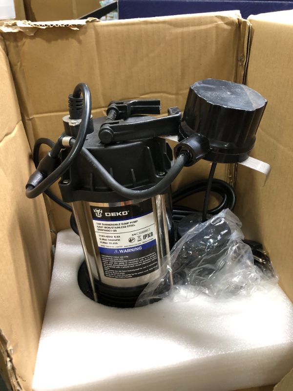 Photo 3 of DEKOPRO 1HP Sump Pump, 5400GPH Submersible Cast Iron and Stainless Steel Sump Pump with Integrated Vertical Float Switch