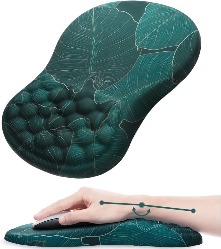 Photo 1 of Mouse Pad Wrist Support, Ergonomic Mouse Pad with Wrist Rest, Comfortable Computer Mouse Pad for Laptop, Pain Relief Mousepad with Non-Slip PU Base Banana Leaf Green