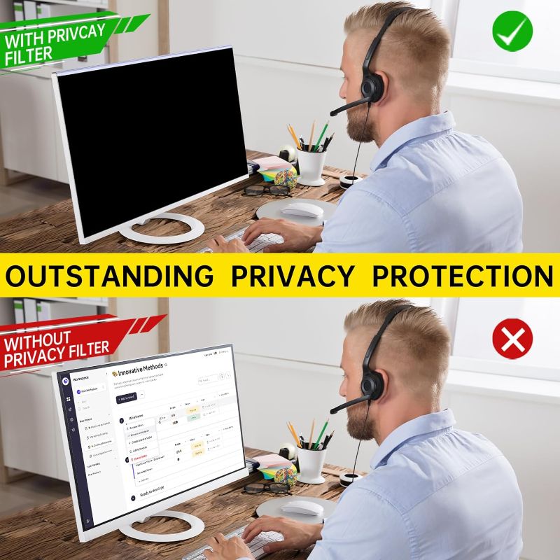 Photo 1 of 24 Inch Computer Privacy Screen for Computer Monitor, Anti-Blue Light Monitor Privacy Screen Fliter, Anti-UV Computer Screen Privacy Shield, Hanging Type, Universal