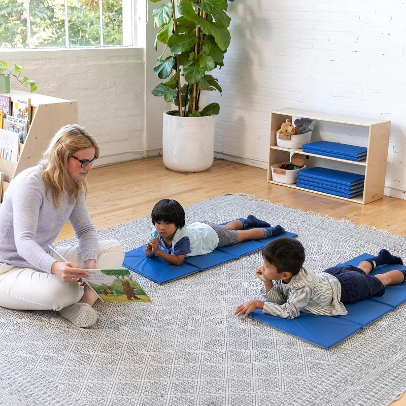 Photo 1 of ECR4Kids Everyday Folding Rest Mat, 4-Section, 1in, Sleeping Pad, Blue/Grey