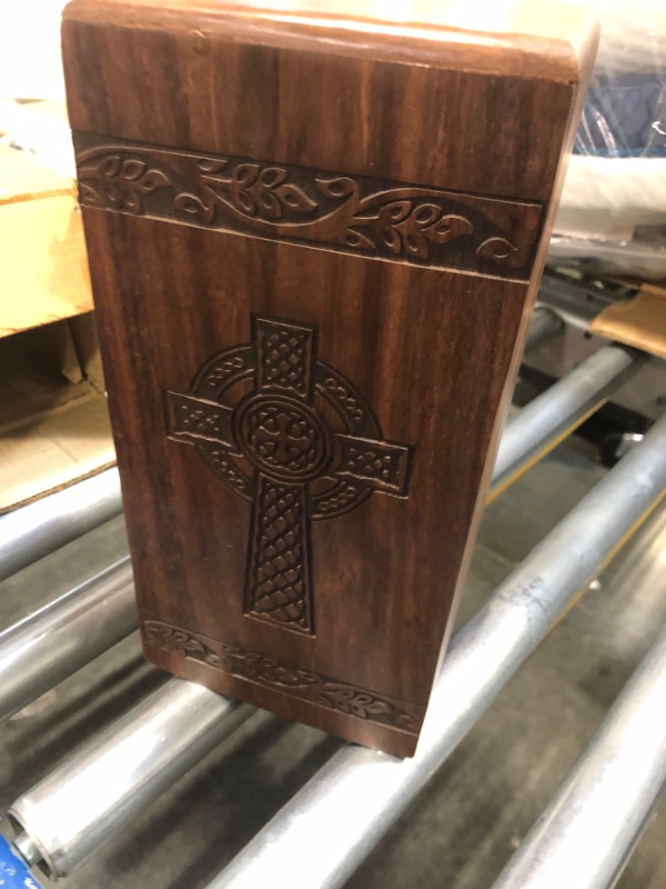 Photo 3 of YATSKIA Wooden Funeral Urns For Adult Ashes Men/Women - Cremation Urn Box Burial Engraved Urns For Human Ashes - Wooden Urn Box - Wooden Cremation Urn Trinity Knot