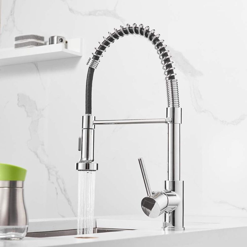 Photo 1 of  Faucet Commercial Single Handle Single Lever Kitchen Faucet with Pull Down Sprayer, Polished Chrome Kitchen Faucets