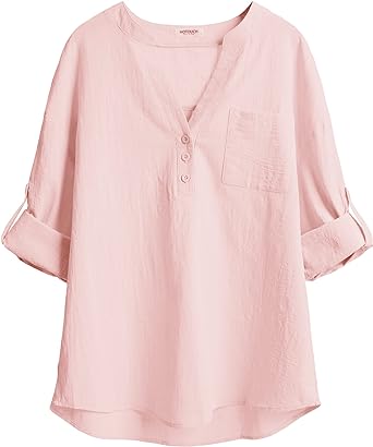 Photo 1 of HOTOUCH Linen Shirts for Women Cotton Long Sleeve Button Down Blouses V Neck Casual Loose Work Casual Summer Top XLARGE