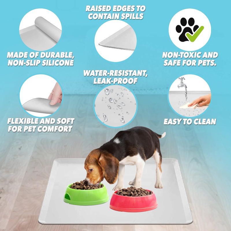 Photo 1 of 24 x 24 Inches Waterproof Mat, Splash Food Mat Water Mat for Dog – Non-Slip Dog Tray with Spill Proof Lip Large Rubber Mat - Silicone Pet Food Mat, Non-Toxic, Dish Washer Safe (Grey)