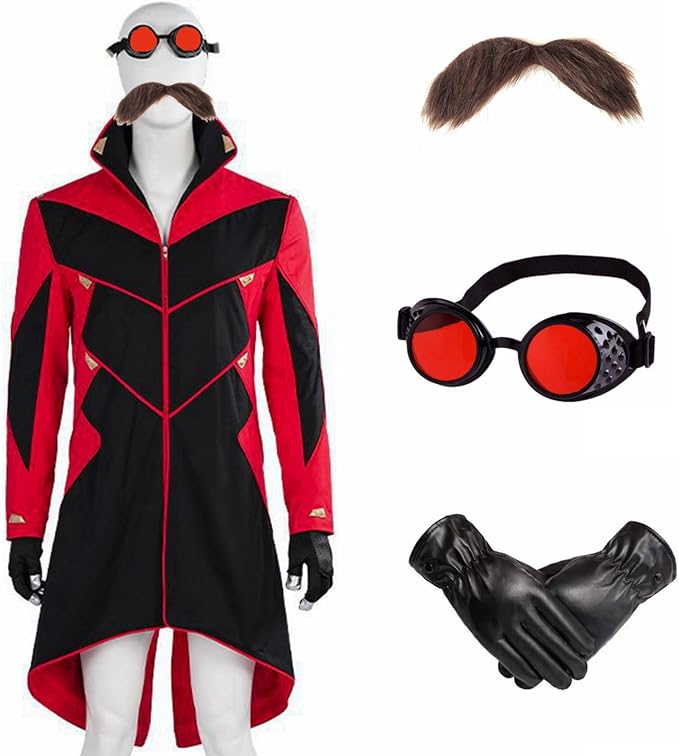 Photo 1 of Akaiud Adult Dr Egg man Costume 2022 Movie Role Robotnik Jacket Halloween Carnival Deluxe Cosplay Outfits with Glasses Gloves (2XL, B)