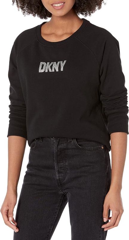 Photo 1 of DKNY Women's Rhinestone Logo Crew Neck Large Black