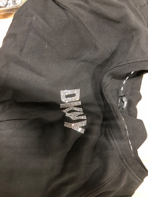 Photo 2 of DKNY Women's Rhinestone Logo Crew Neck Large Black