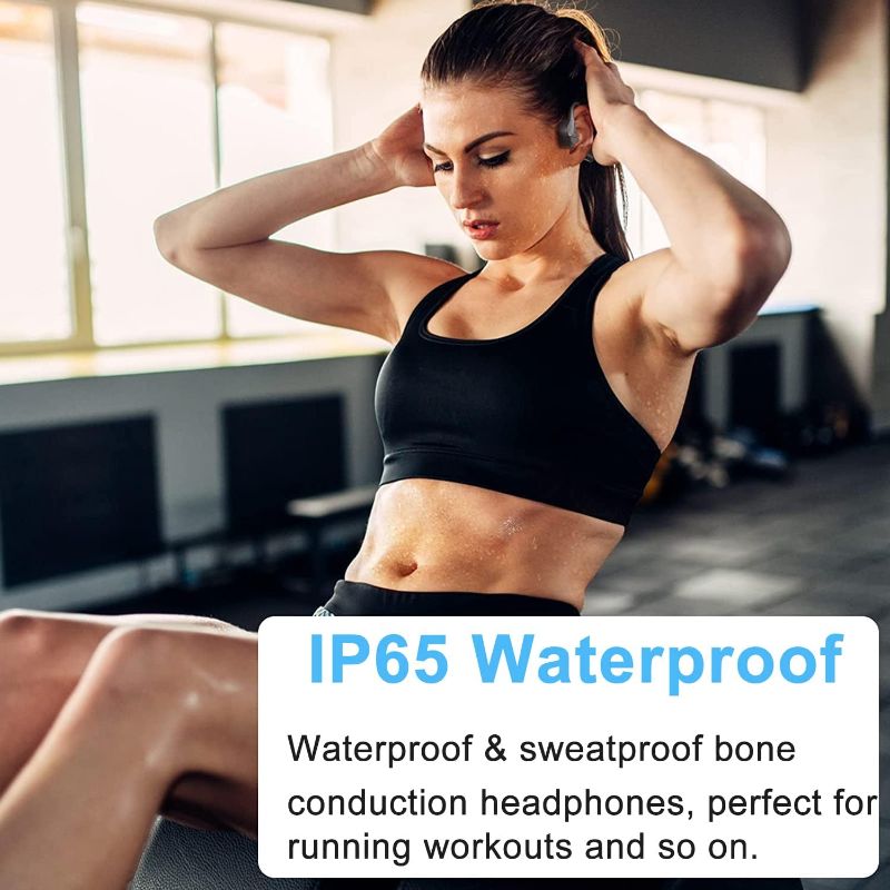 Photo 2 of Bone Conduction Headphones Bluetooth - Waterproof Open Ear Headphones Wireless Sports Headset Sweatproof Earphones with Mic Induction Conducting Headphones for Running Workout Gym Black