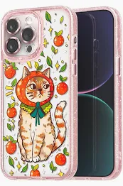 Photo 1 of casevivid Compatible for iPhone 15 Pro Case Cute Aesthetic - Glitter Pink Phone Case with Camera Protector - Girly Kitty Cat Pattern Print Cover with Wrist Strap Design for Woman Girl 6.1" Basic Kitty Cat