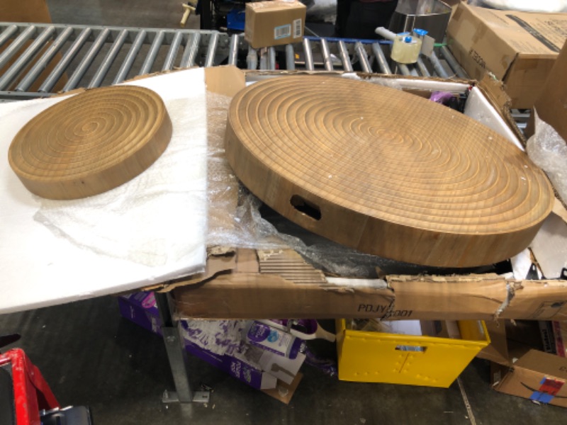 Photo 1 of **DAMAGE TO THE LARGE TABLETOP** RUSTOWN Farmhouse Round Coffee Table Set of 2, Cocktail Table Set, Modern Circle Natural Wood Finsh Side and End Table Sets for Living Room,Natural