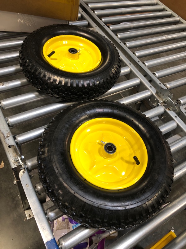 Photo 1 of 16 Inch 2 PCS Rubber Pneumatic Replacement Tires and Wheels 4.80/4.00-8" with 5/8'' Axle Bore Hole, Inflated Air Wheel for Wheelbarrow/Wagon/Hand Truck/Trolley/Garden Cart/Trailers/Dolly etc.