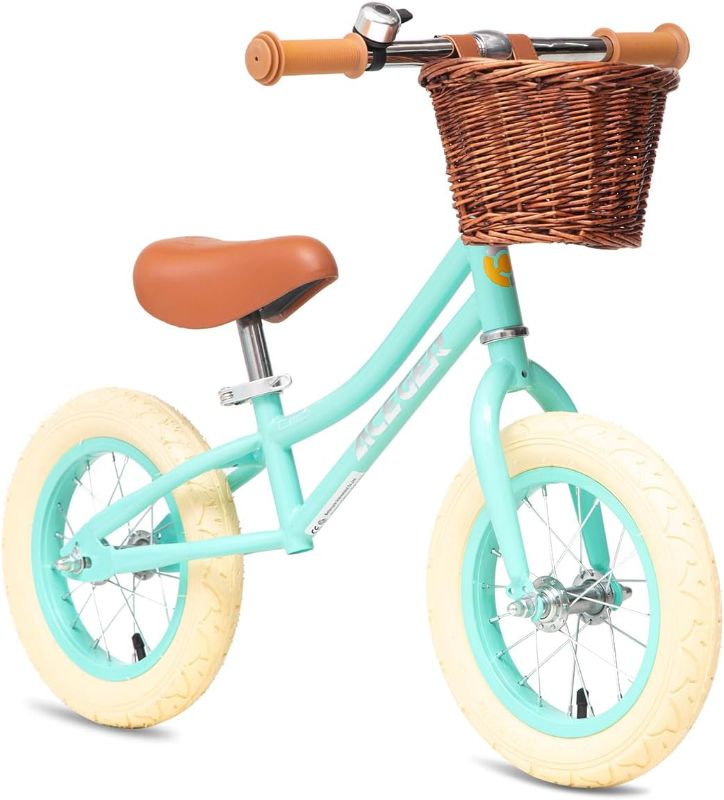 Photo 1 of ACEGER 12" Kids Balance Bike with Basket, No Pedal Toddler Bicycle for Early Learning Leg Strength and Steady Balancing, Durable Frame&Tool-Free Adjustable Seat, Gift Bike for 2-5 Kids