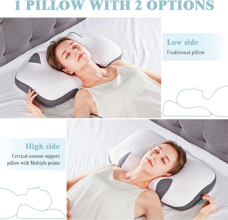 Photo 1 of Cervical Memory Foam Pillow, Orthopedic Firm Soft Adjustable Hypoallergenic Ergonomic Contour Pillow for Side Back and Stomach Sleepers Grey