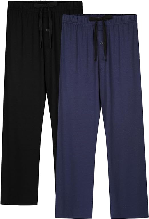 Photo 1 of BAMBOO COOL Mens Pajama Pants Sleep Lounge Bottoms Soft Comfy Long Pj Pant Sleepwear with Pockets 2 Pack