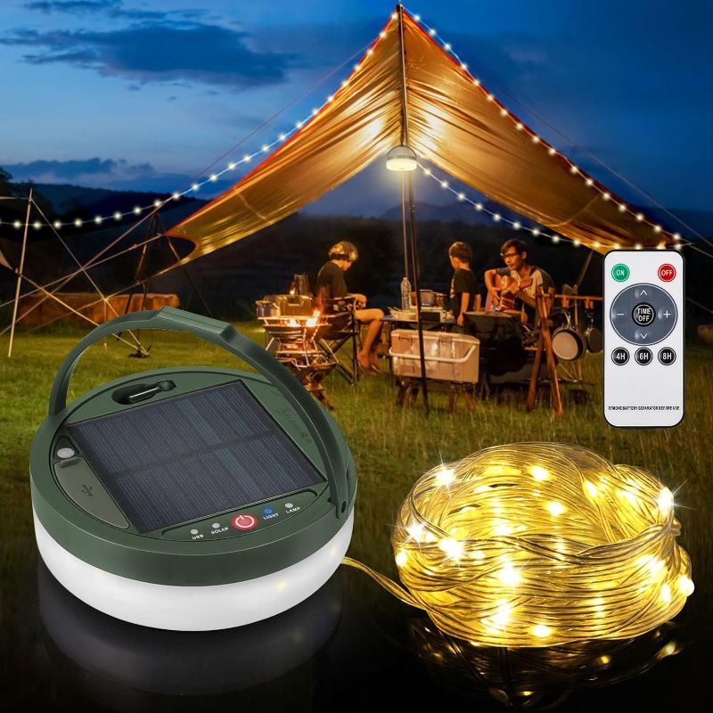 Photo 1 of  Solar Powered and USB Rechargeable Light with Remote Control, Portable Camping Light for Hiking, Decorations