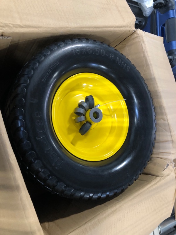 Photo 1 of 16x6.50-8 Lawn Mower Tires and Wheel, Flat Free Lawn Tractor Tire 3" Centered Hub, 3/4" Bushing, 16x6.50-8 Tire Front Tire