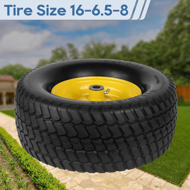 Photo 1 of 16x6.50-8 Lawn Mower Tires and Wheel, Flat Free Lawn Tractor Tire 3" Centered Hub, 3/4" Bushing, 16x6.50-8 Tire Front Tire