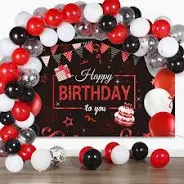 Photo 1 of Birthday Party Decorations 50 Pieces Balloons Garland Kit Happy Birthday Backdrop Banner Sign Decorations for Kids Men Women Anniversary Birthday Party Supplies Decor(Red and Black)
