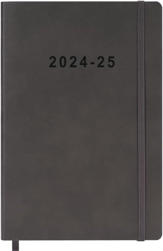 Photo 1 of 2024-2025 Academic Planner - Weekly and Monthly Planner July 2024 - June 2025, Holidays, Contacts and Notes Pages, Vegan Leather Cover, Elastic Closure, 5.5”x8.25”, Grey