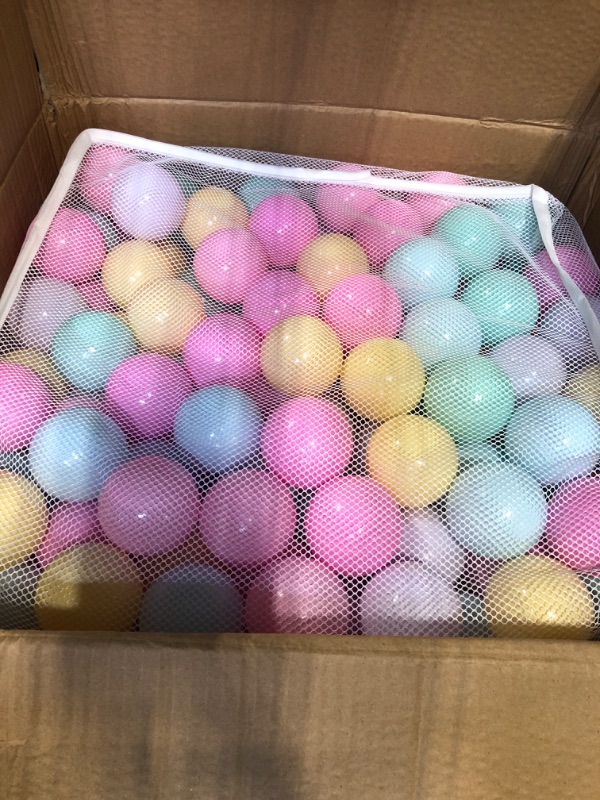 Photo 3 of Amazon Basics BPA Free Crush-Proof Plastic Ball Pit Balls with Storage Bag, Toddlers Kids 12+ Months, 6 Pastel Colors - Pack of 400 6 Pastel Colors 400 Balls