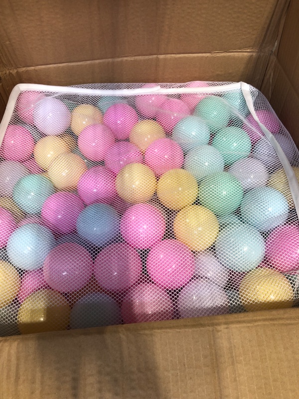 Photo 2 of Amazon Basics BPA Free Crush-Proof Plastic Ball Pit Balls with Storage Bag, Toddlers Kids 12+ Months, 6 Pastel Colors - Pack of 400 6 Pastel Colors 400 Balls