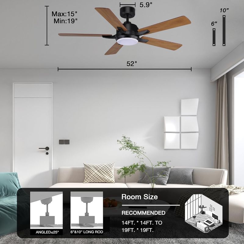 Photo 1 of 52” Outdoor Smart Ceiling Fans with Lights and Remote Control, Wood Black Modern Ceiling Fan for Bedroom,Living Room,Patio,Porch