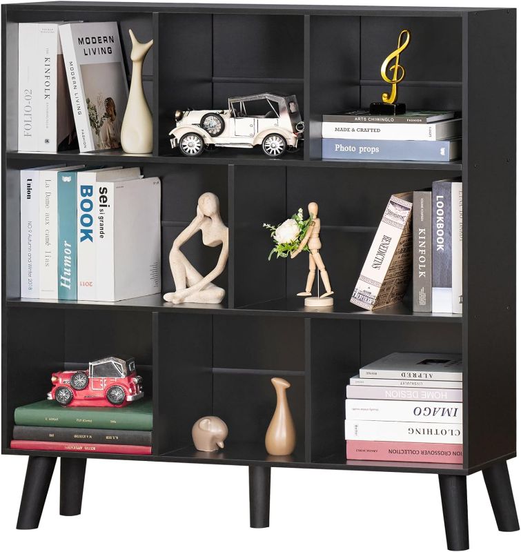 Photo 1 of YAHARBO 8 Cube Bookshelf,3 Tier Bookcase with Legs,Black Mid-Century Modern Bookshelves,Large Free Standing Open Storage Organizer Shelf,Tall Wooden Book Case Furniture for Bedroom,Living Room,Office