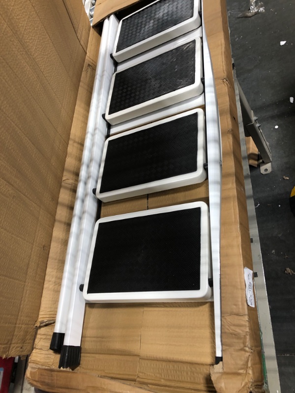 Photo 1 of Folding Ladder Anti-Slip Platform Portable Steel Frame for Adults with Anti-Slip Pedal, Portable Sturdy Steel Ladder with Handrails… 4-Step White