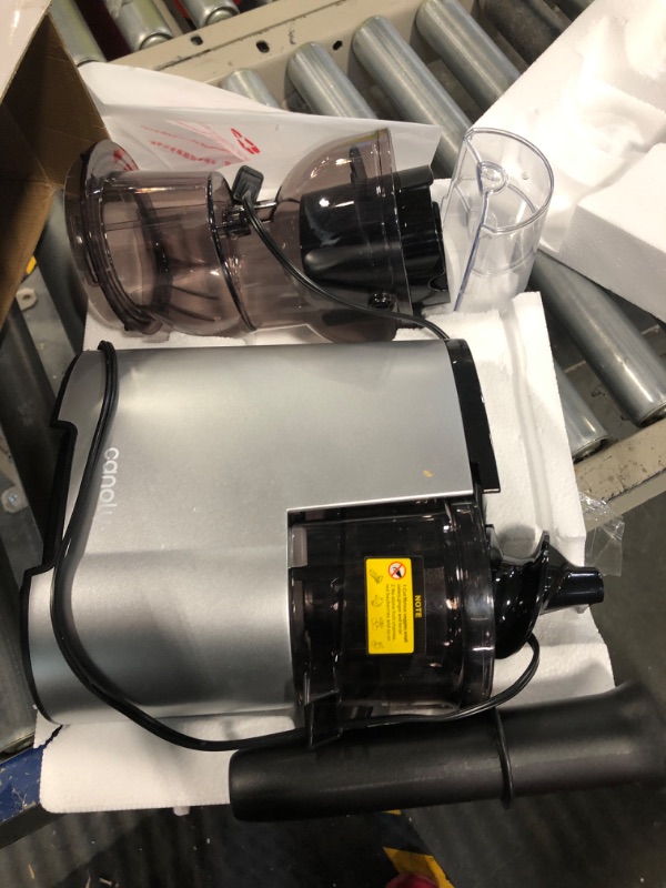 Photo 2 of ***NOT FUNCTIONAL*** SELLING AS PARTS****Masticating Juicer, 300W Professional Slow Juicer with 3.5-inch (88mm) Large Feed Chute for Nutrient Fruits and Vegetables, Cold Press Electric Juicer Machines with High Juice Yield, Easy Clean with Brush Silver