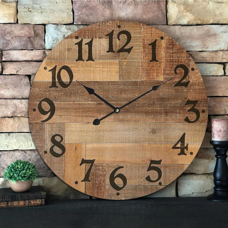 Photo 1 of 24 inch Rustic Wall Clocks Coastal Wall Clock Nautical Wall Clock Large Beach Clocks Non-Ticking Farmhouse Clock Battery Operated Wooden Silent Scan Non-Ticking for Home Living Room Bedroom